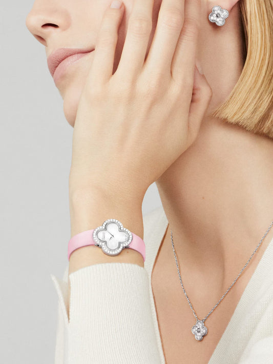 Van Cleef & Arpels, Vintage Alhambra earrings, rhodium plated 18K white gold, round diamonds