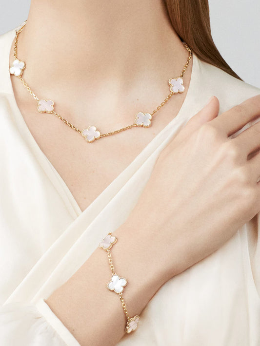 Van Cleef & Arpels, Vintage Alhambra necklace, 10 motifs, 18K yellow gold, white mother-of-pearl