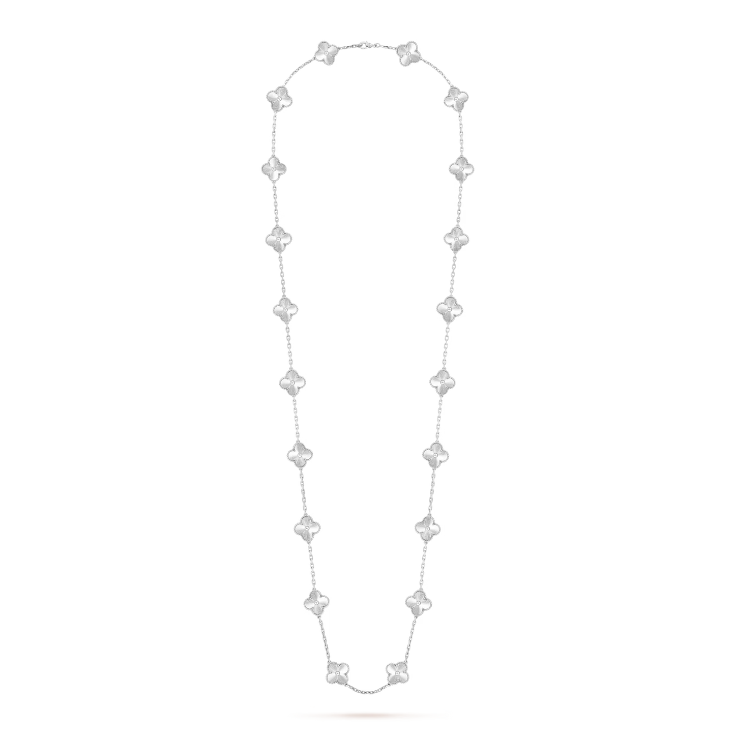 Van Cleef & Arpels, Vintage Alhambra necklace, 20 motifs, guilloché rhodium plated 18K white gold.