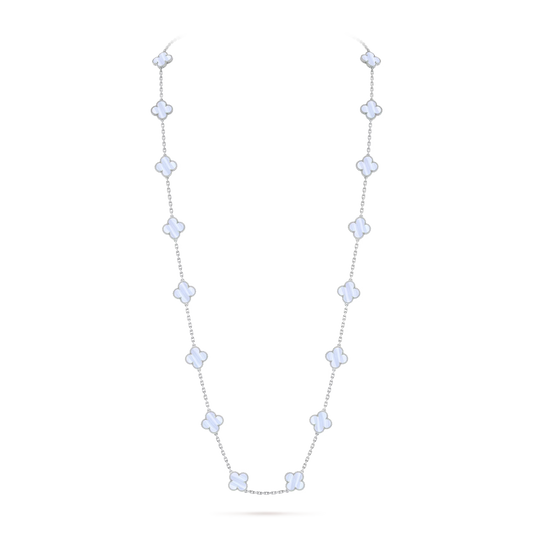Van Cleef & Arpels, Vintage Alhambra long necklace, 20 motifs, rhodium plated 18K white gold, chalcedony