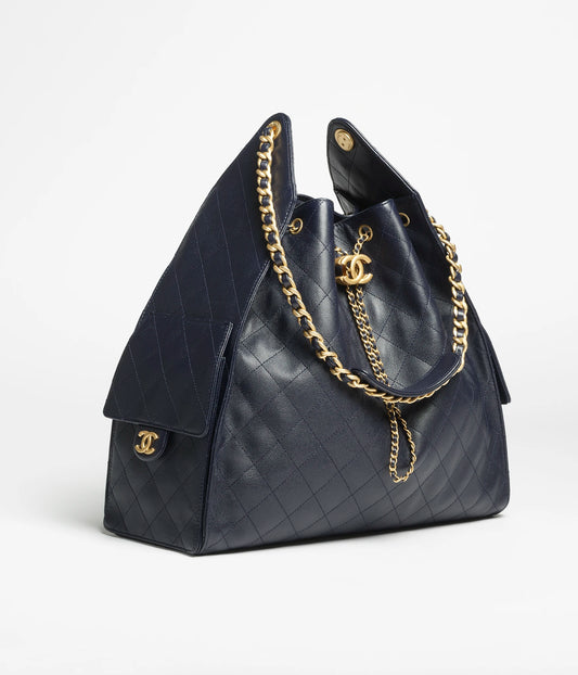 Chanel 25 Large Handbag Grained Calfskin & Gold-Tone Metal - Dark Blue