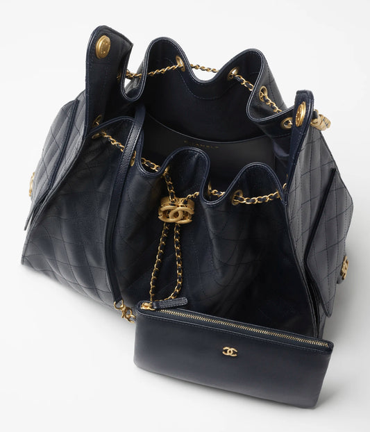 Chanel 25 Large Handbag Grained Calfskin & Gold-Tone Metal - Dark Blue