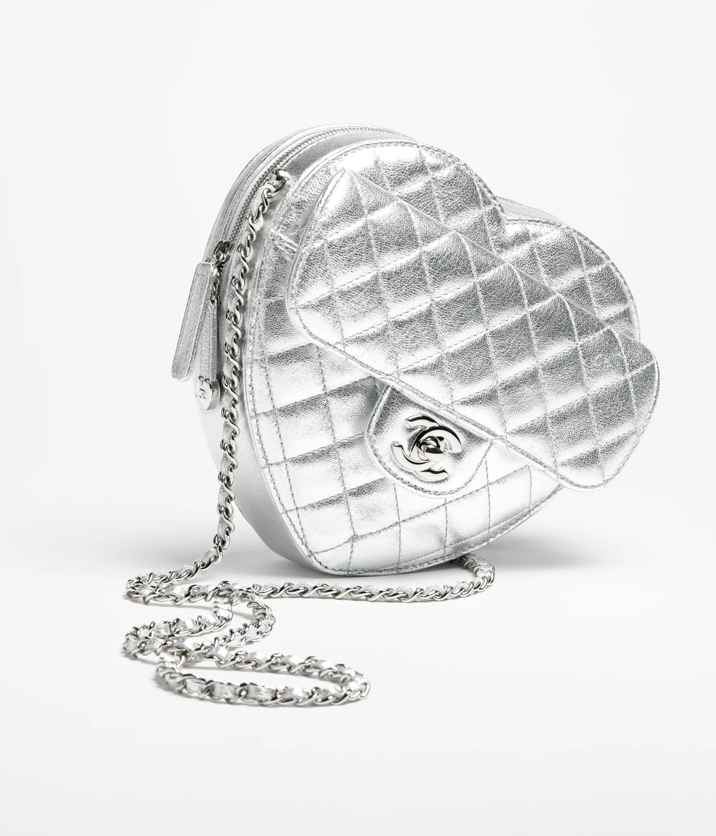 Chanel Heart Bag Metallic Lambskin & Silver Metal - Silvery