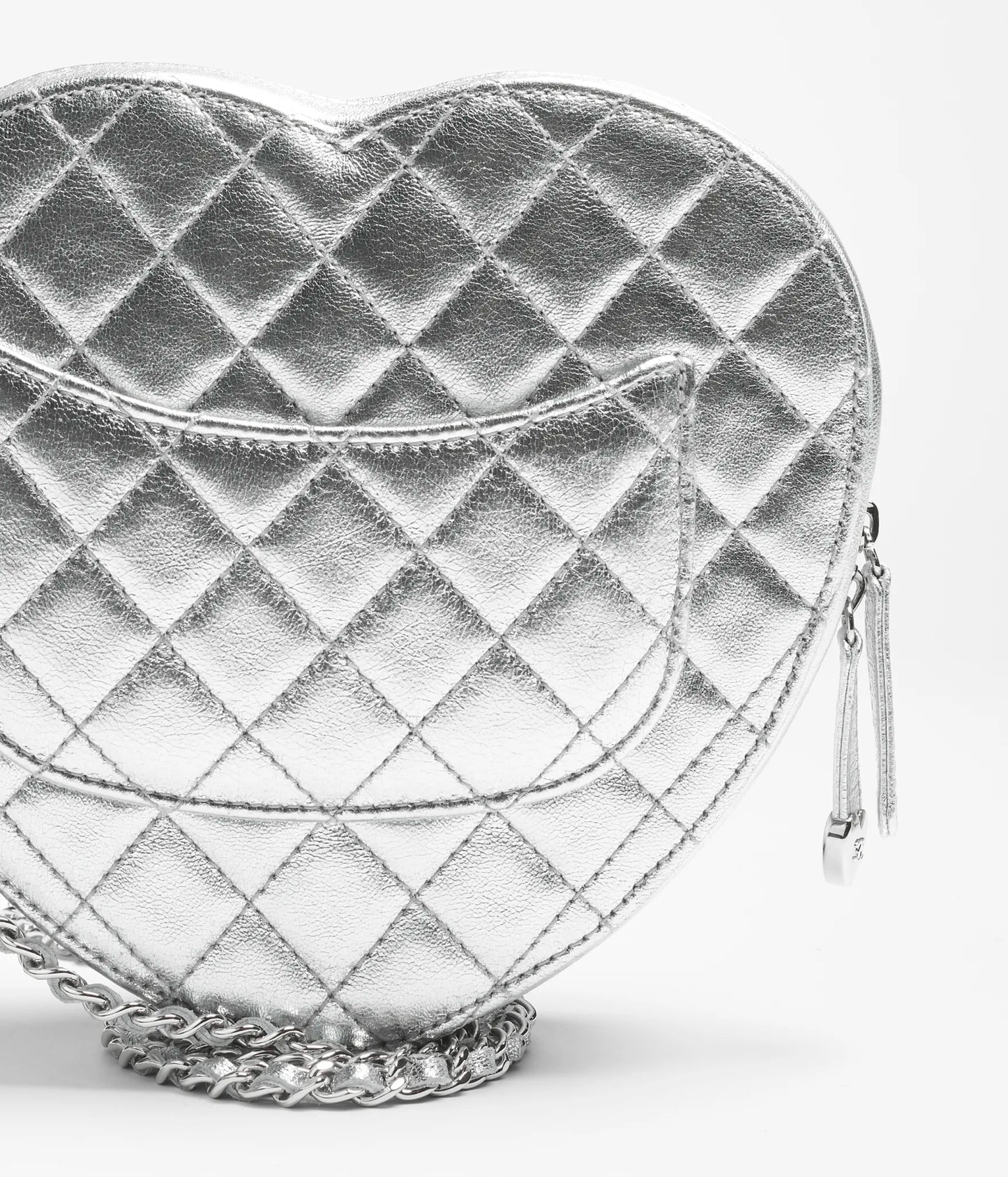 Chanel Heart Bag Metallic Lambskin & Silver Metal - Silvery