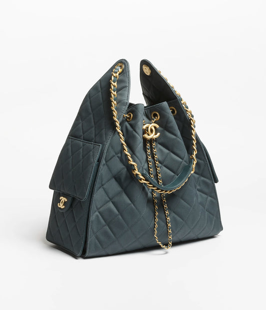 Chanel 25 Medium Handbag Canvas & Gold-Tone Metal - Dark Blue
