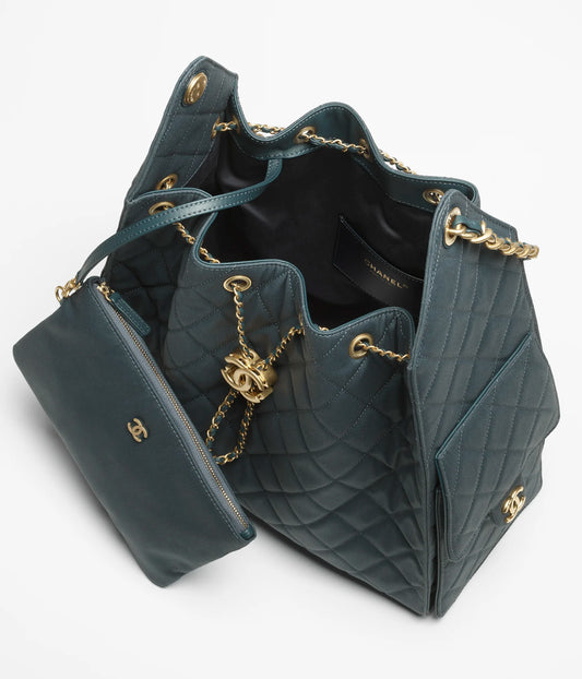 Chanel 25 Medium Handbag Canvas & Gold-Tone Metal - Dark Blue