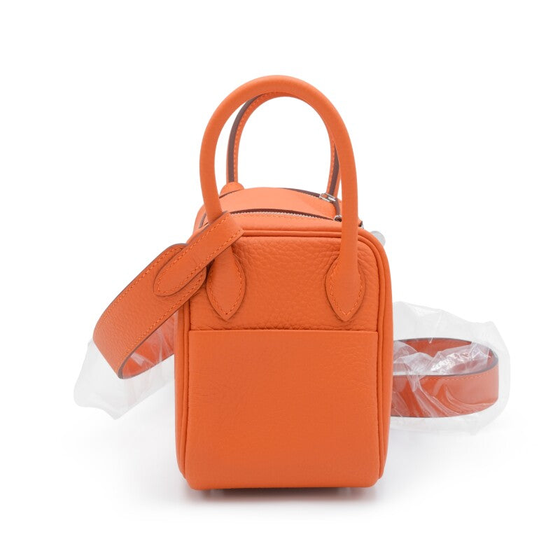 Hermès Orange Clemence Mini Lindy 20 Palladium Hardware