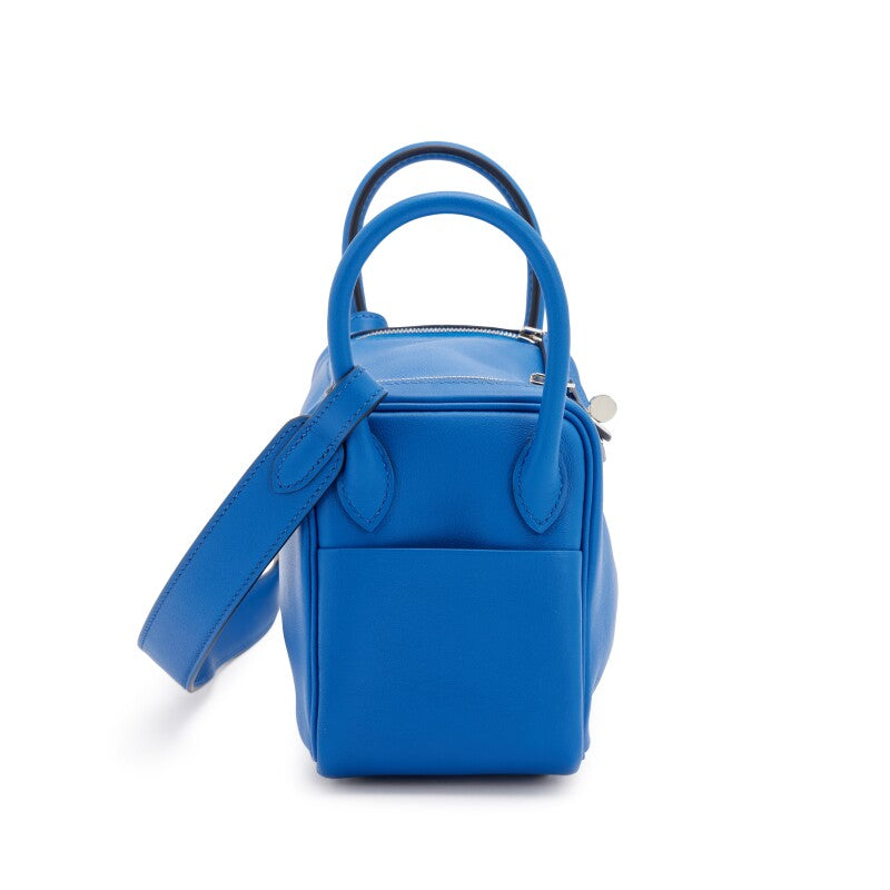 Hermès Bleu France Verso Swift Mini Lindy 20 Palladium Hardware