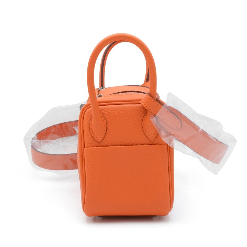 Hermès Orange Clemence Mini Lindy 20 Palladium Hardware