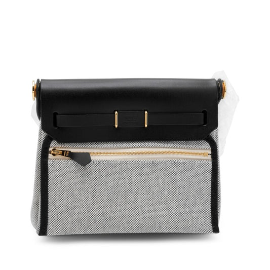 Hermès Black Vache Hunter and Ecru Toile Mini Herbag Zip 20 Gold Hardware