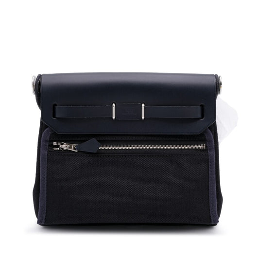Hermès Bleu indigo Vache Hunter and Black Toile Mini Herbag Zip 20 Palladium Hardware