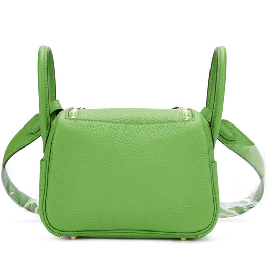 Hermès Vert Yucca Clemence Mini Lindy 20 Gold Hardware