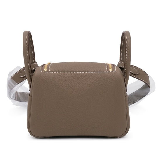 Hermès Etoupe Clemence Mini Lindy II Gold Hardware