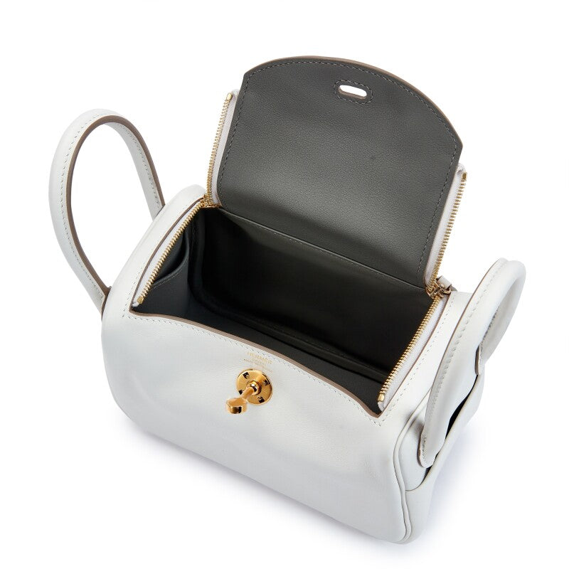 Hermès Gris Pale and Gris Meyer Swift Verso Mini Lindy Gold Hardware