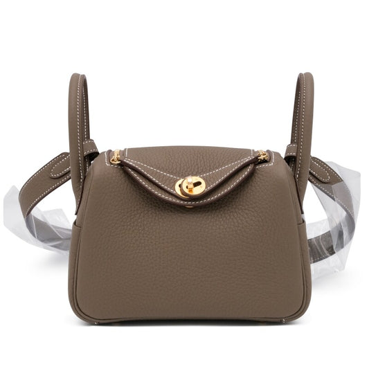 Hermès Etoupe Clemence Mini Lindy II Gold Hardware