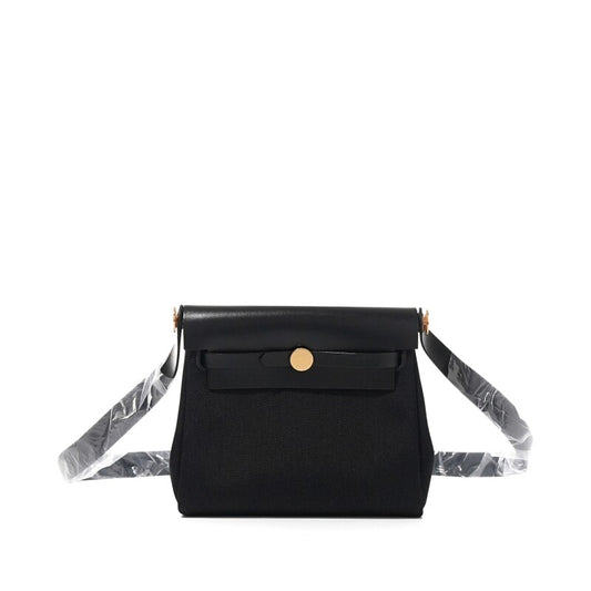 Hermès Black Vache Hunter and Toile Mini Herbag Zip 20 Gold Hardware