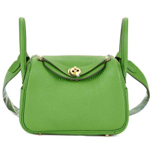 Hermès Vert Yucca Clemence Mini Lindy 20 Gold Hardware