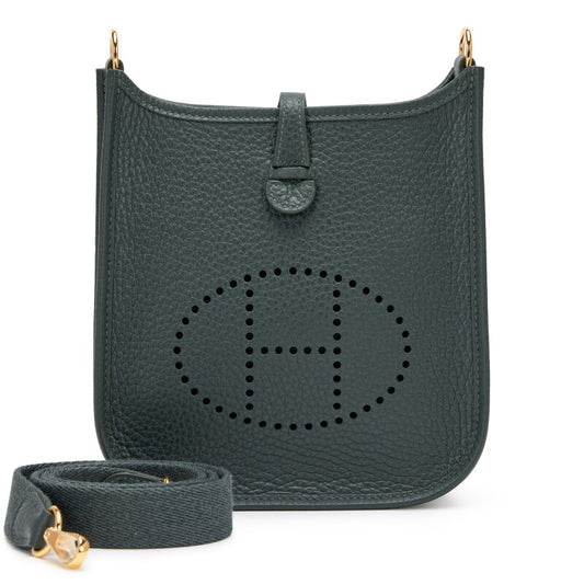 Hermès Vert Mangrove Clemence Mini Evelyne II TPM 16 Gold Hardware