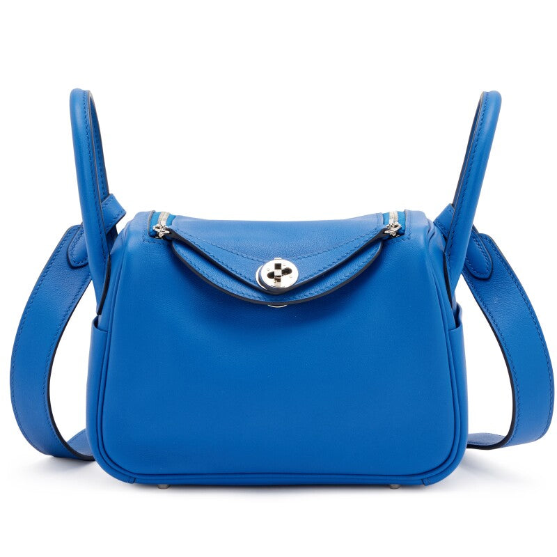 Hermès Bleu France Verso Swift Mini Lindy 20 Palladium Hardware