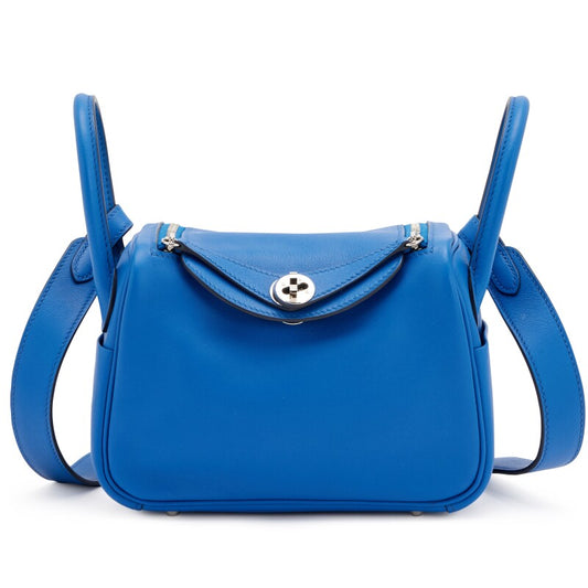 Hermès Bleu France Verso Swift Mini Lindy 20 Palladium Hardware