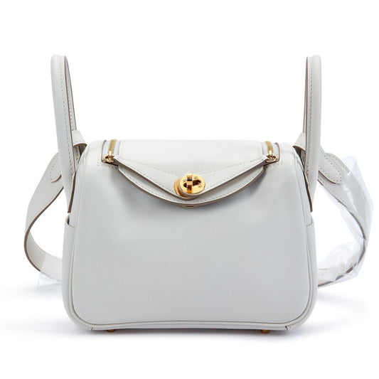 Hermès Gris Pale and Gris Meyer Swift Verso Mini Lindy Gold Hardware