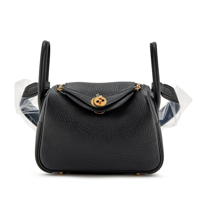 Hermès Black Clemence Mini Lindy 20 Gold Hardware