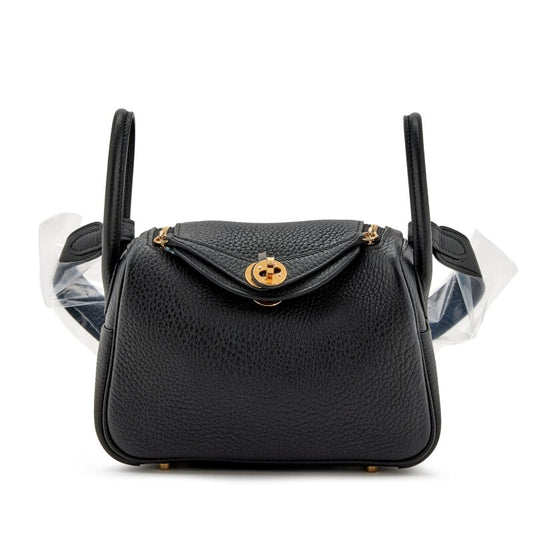 Hermès Black Clemence Mini Lindy 20 Gold Hardware