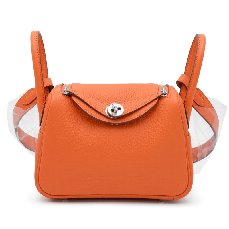 Hermès Orange Clemence Mini Lindy 20 Palladium Hardware
