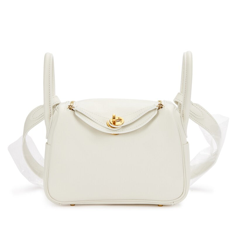 Hermès White Swift Mini Lindy 20 Gold Hardware