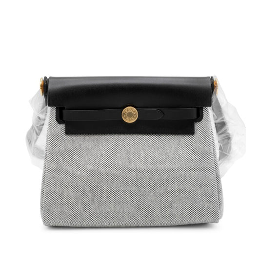 Hermès Black Vache Hunter and Ecru Toile Mini Herbag Zip 20 Gold Hardware