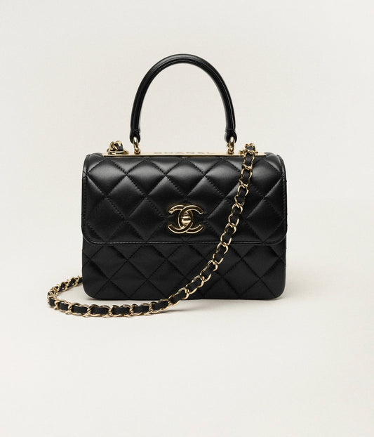 Chanel Flap Bag With Top Handle Lambskin - Black