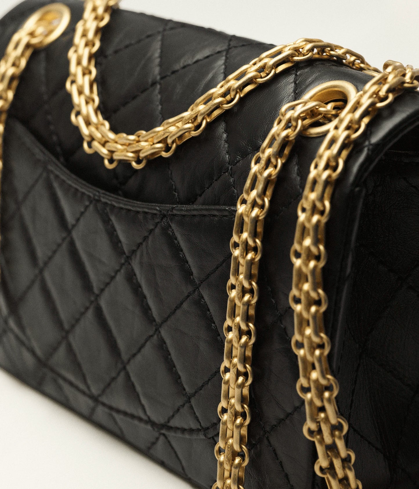 Chanel Mini 2.55 Handbag Aged Calfskin & Gold-Tone Metal Black