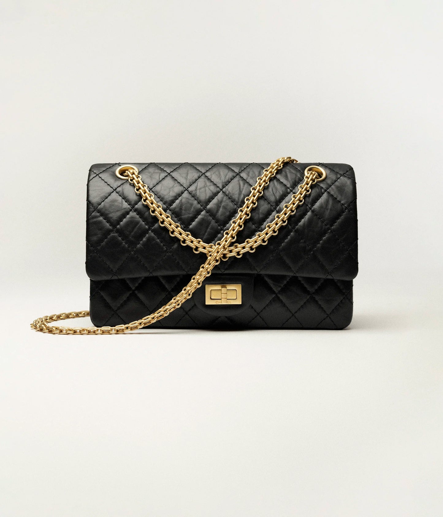 Chanel 2.55 Handbag Aged Calfskin & Gold-Tone Metal - Black