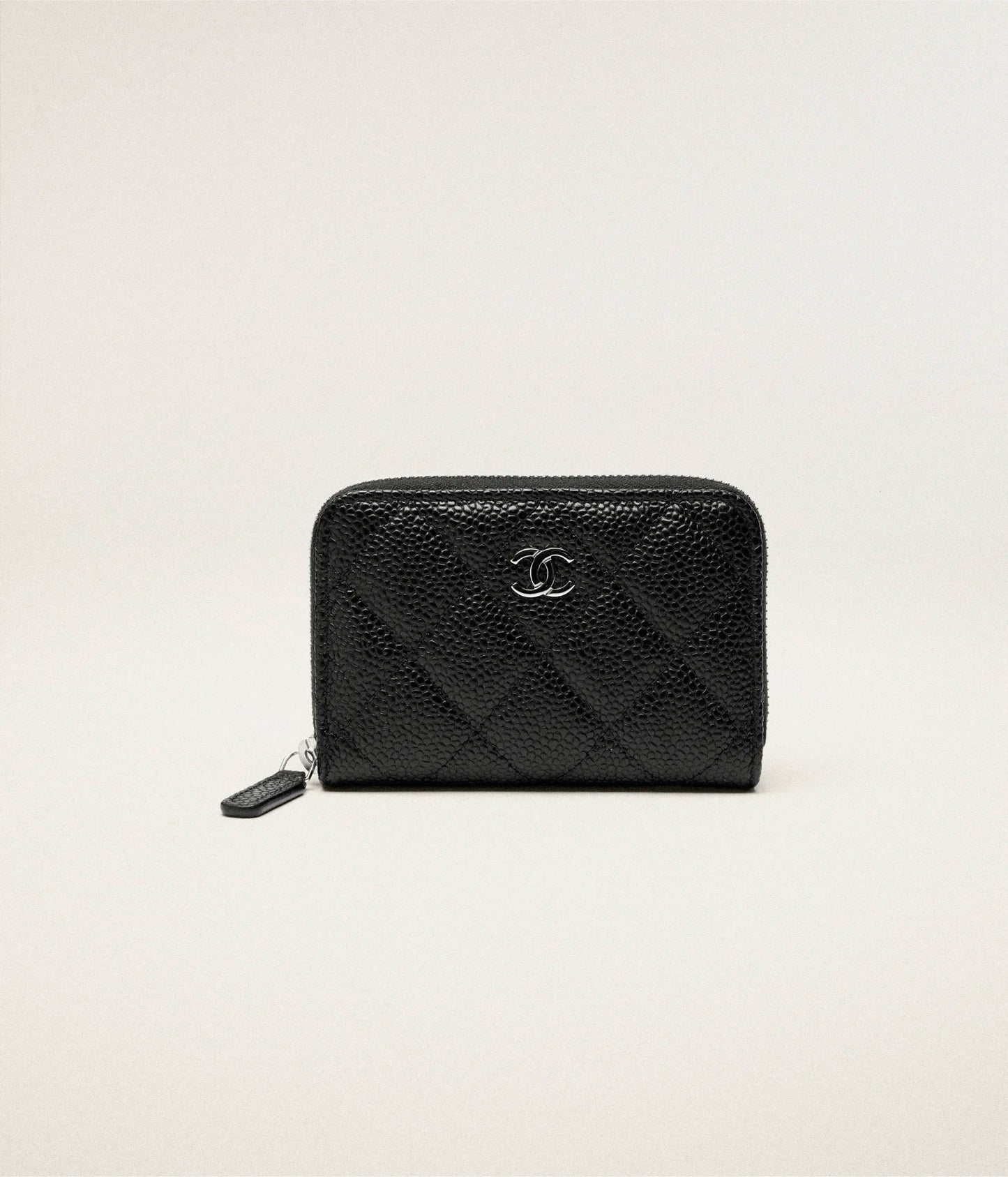 Chanel Classic Zipped Coin Purse Grained Calfskin & Silver Metal - Black
