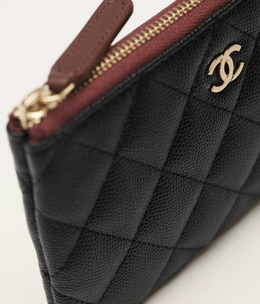 Chanel Classic Small Zipped Pouch Grained Shiny Calfskin & Gold-Tone Metal - Black
