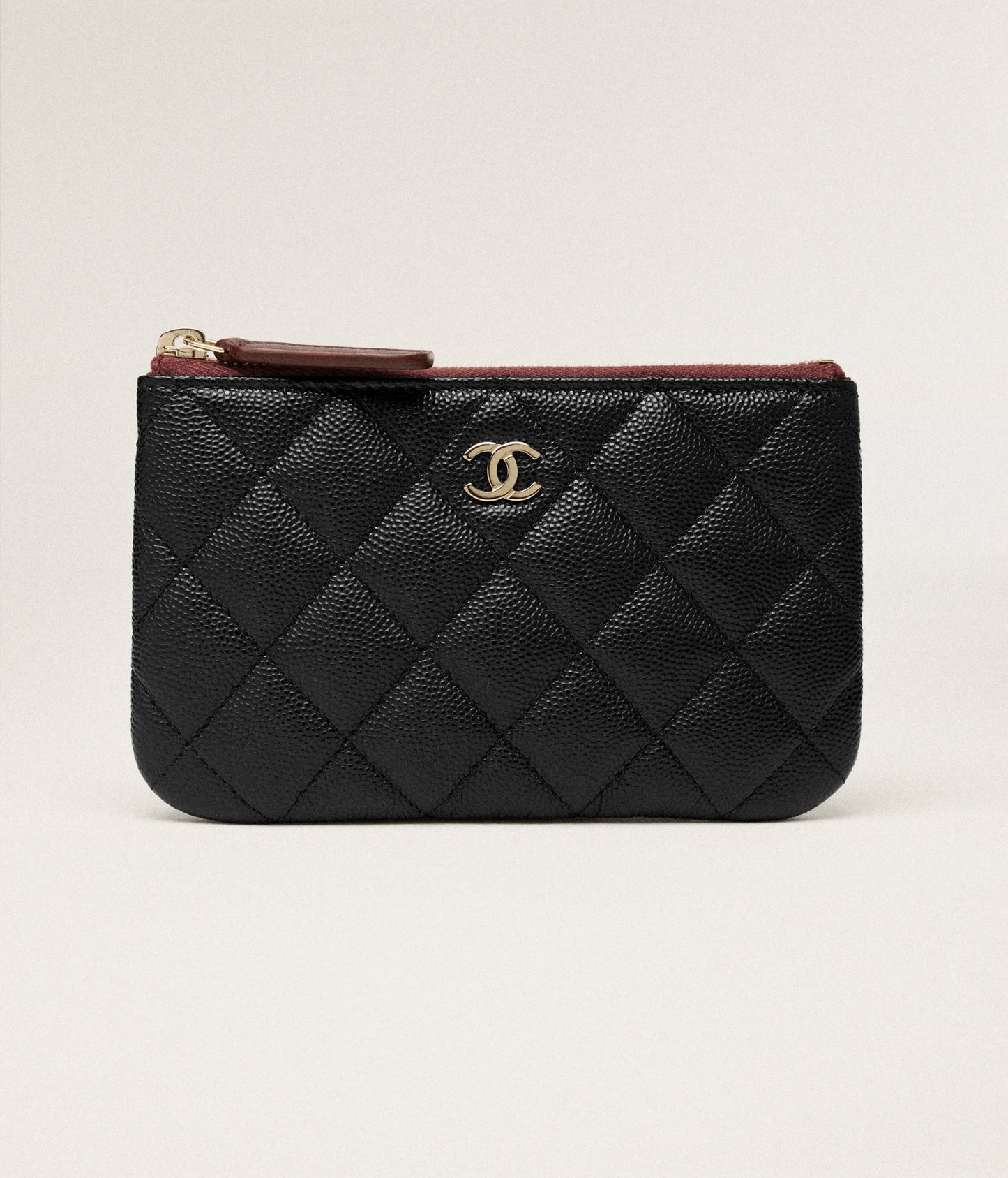 Chanel Classic Small Zipped Pouch Grained Shiny Calfskin & Gold-Tone Metal - Black