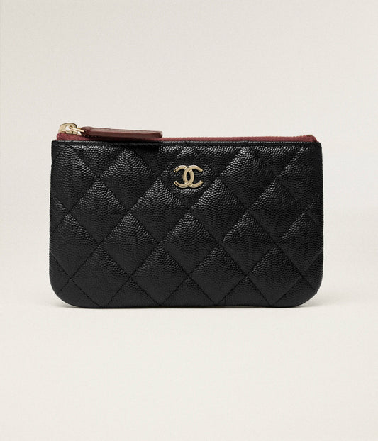 Chanel Classic Small Zipped Pouch Grained Shiny Calfskin & Gold-Tone Metal - Black