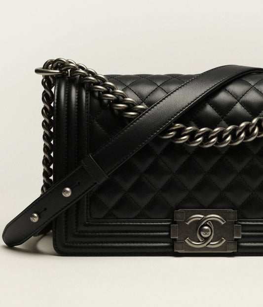 Chanel Boy Chanel Handbag Calfskin & Ruthenium-Finish Metal - Black