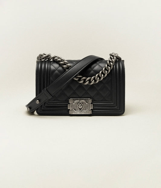 Chanel Small Boy Chanel Handbag Calfskin & Ruthenium-Finish Metal - Black