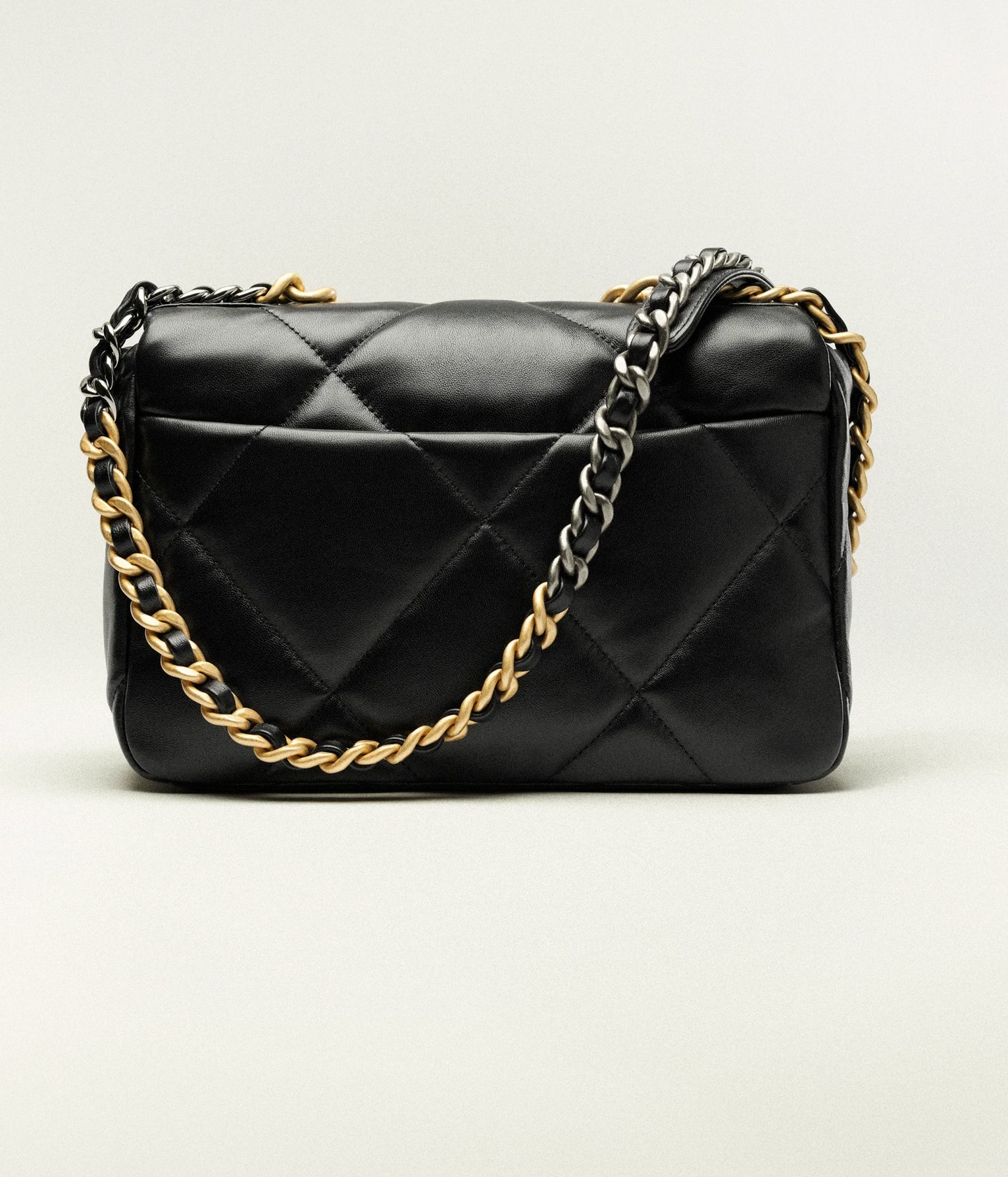 Chanel 19 Handbag Shiny Lambskin, Gold-Tone, Silver-Tone & Ruthenium-Finish Metal - Black