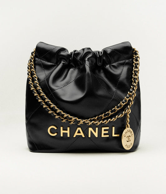 Chanel 22 Mini Handbag Shiny Calfskin & Gold-Tone Metal - Black