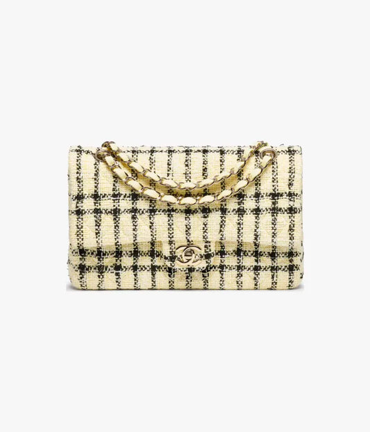 Chanel Classic 11.12 Handbag Tweed & Gold Metal Light Yellow & Black
