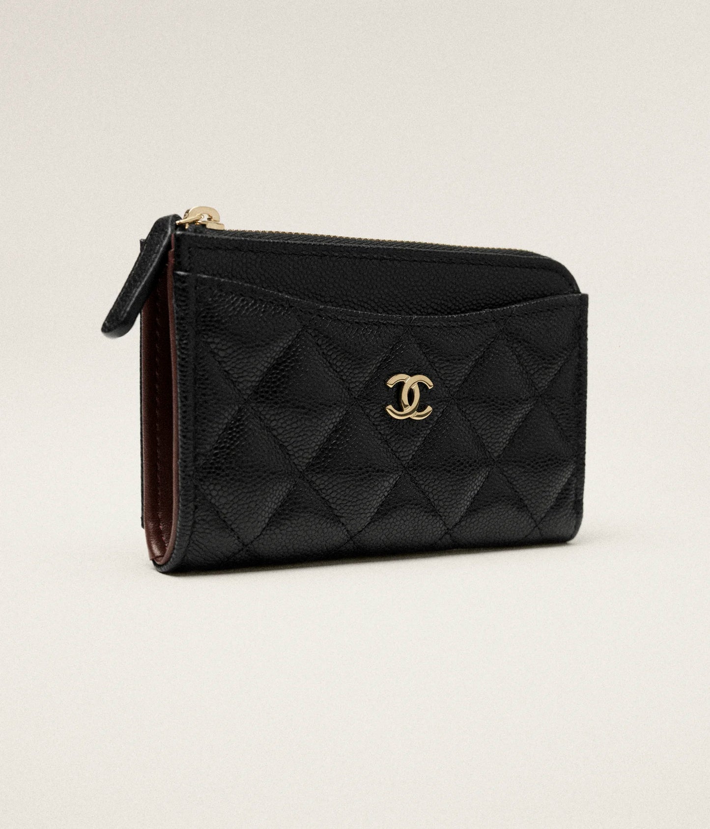 Chanel Classic Zipped Card Holder Grained Shiny Calfskin & Gold-Tone Metal - Black