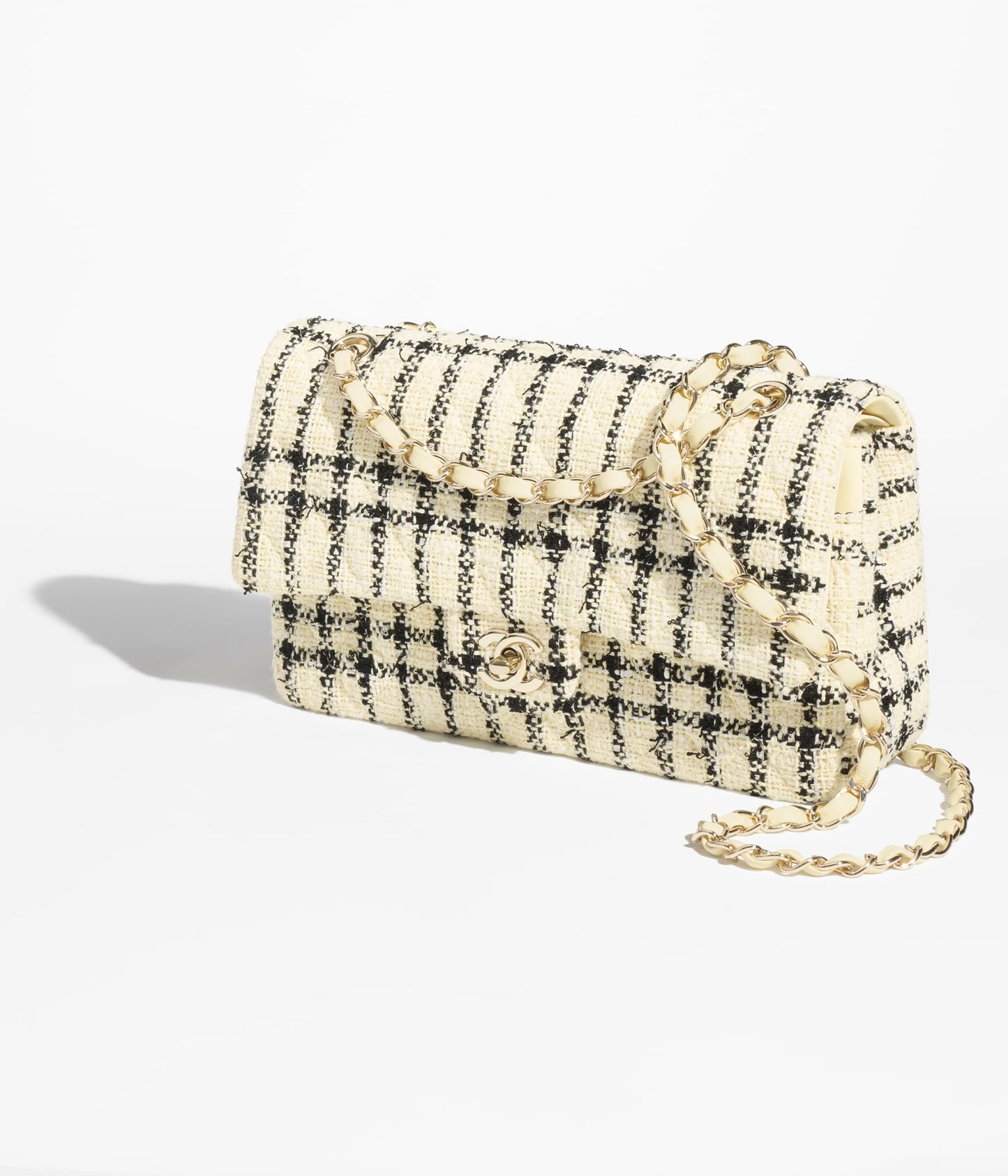 Chanel Classic 11.12 Handbag Tweed & Gold Metal Light Yellow & Black