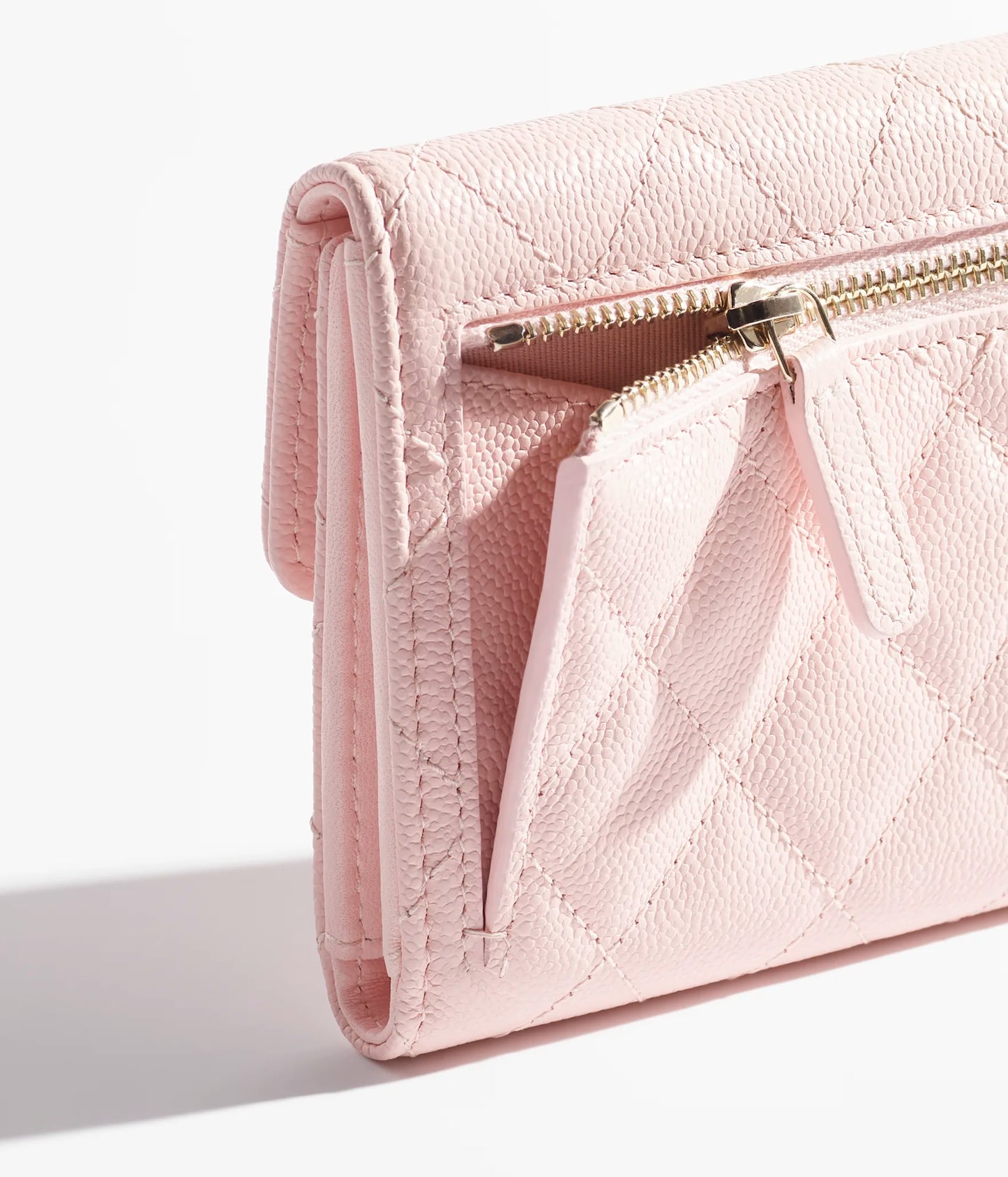 Chanel Classic Small Flap Wallet Grained Shiny Calfskin & Gold-Tone Metal - Light Pink