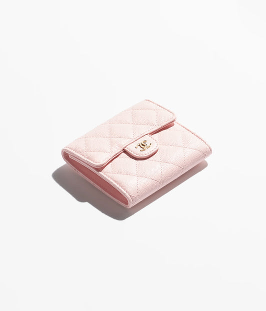 Chanel Classic Small Flap Wallet Grained Shiny Calfskin & Gold-Tone Metal - Light Pink