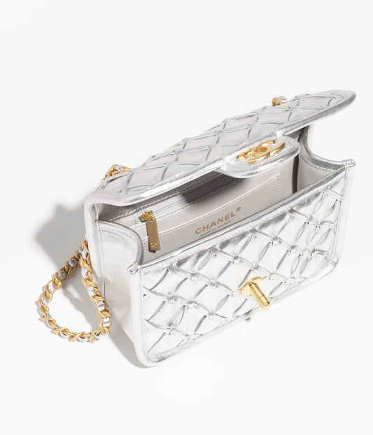 Chanel Mini Flap Bag Metallized Braided Calfskin & Gold-Tone Metal - Silvery