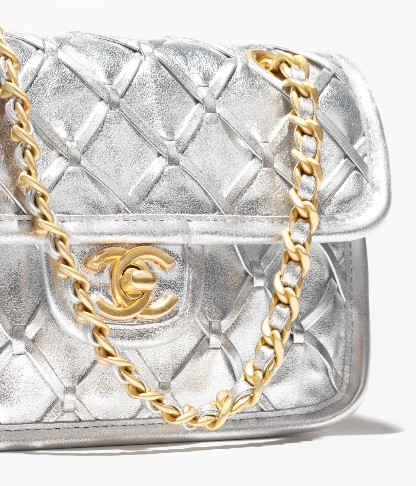 Chanel Mini Flap Bag Metallized Braided Calfskin & Gold-Tone Metal - Silvery