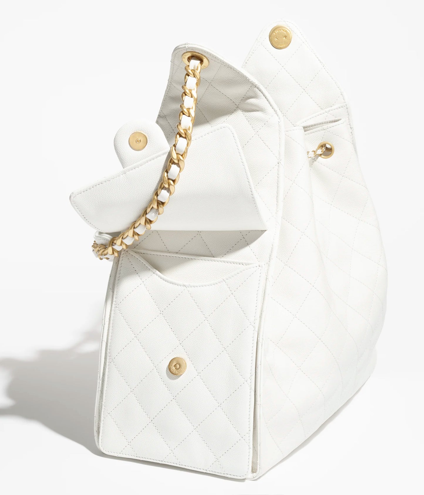 Chanel 25 Medium Handbag Grained Calfskin & Gold-Tone Metal - White