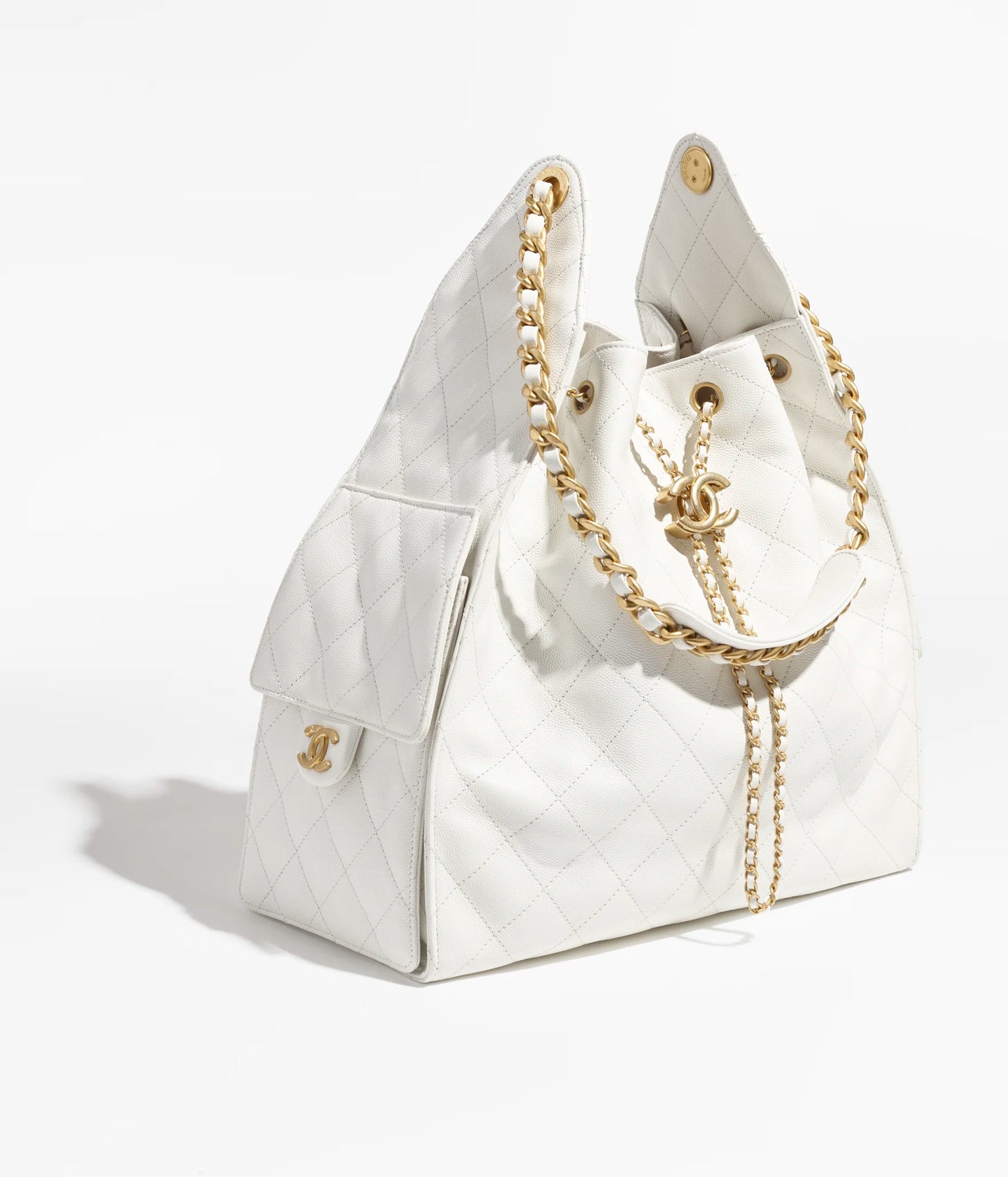 Chanel 25 Medium Handbag Grained Calfskin & Gold-Tone Metal - White